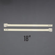 A pair of beige metal drawer guides laid on a flat surface, with the number '18 inches' indicated below them.