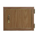 Wooden cabinet door with a handle on a white background