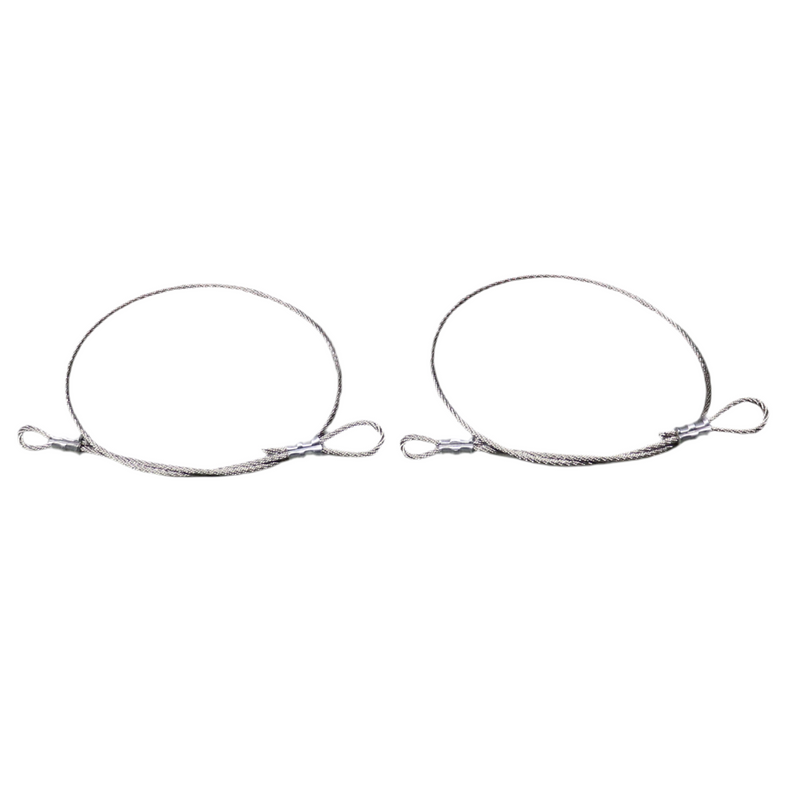 Two circular steel cables with pre-looped ends, intended for use in lift arms.