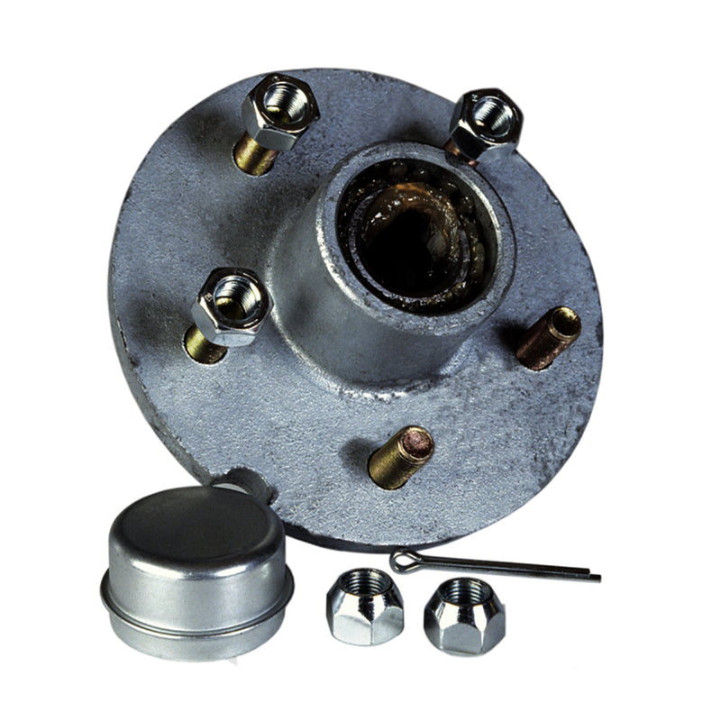 Metal hub assembly with bolts and additional components on a white background