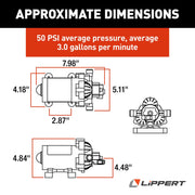 Technical diagram of a mechanical component with dimensions and Lippert branding.