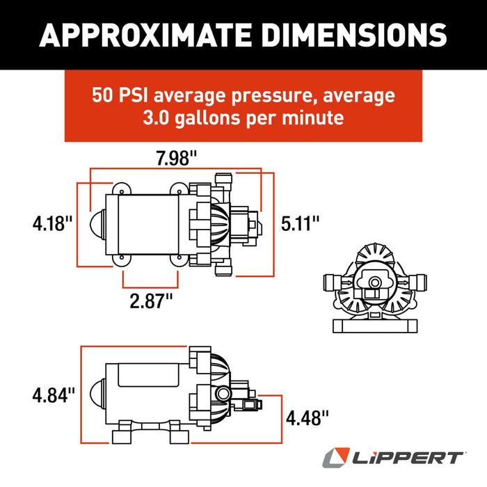 Technical diagram of a mechanical component with dimensions and Lippert branding.