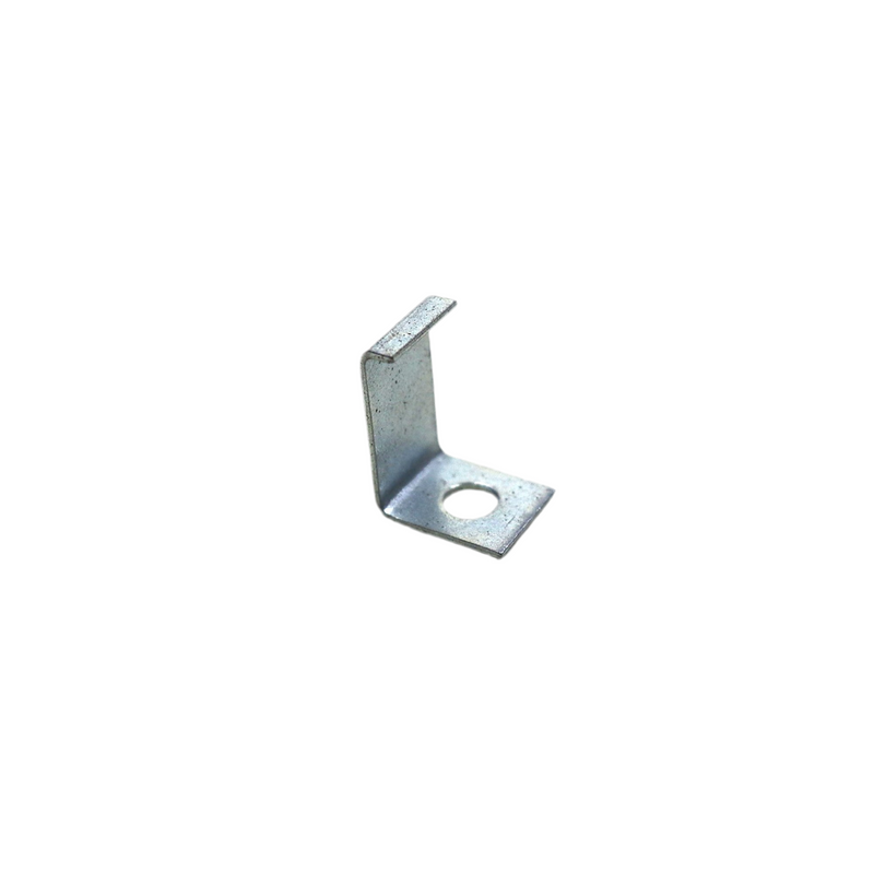 Metal angle bracket for camper stove latches on a white background