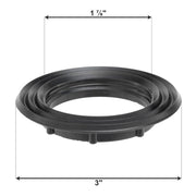 Black rubber gasket with dimensions labeled on a white background