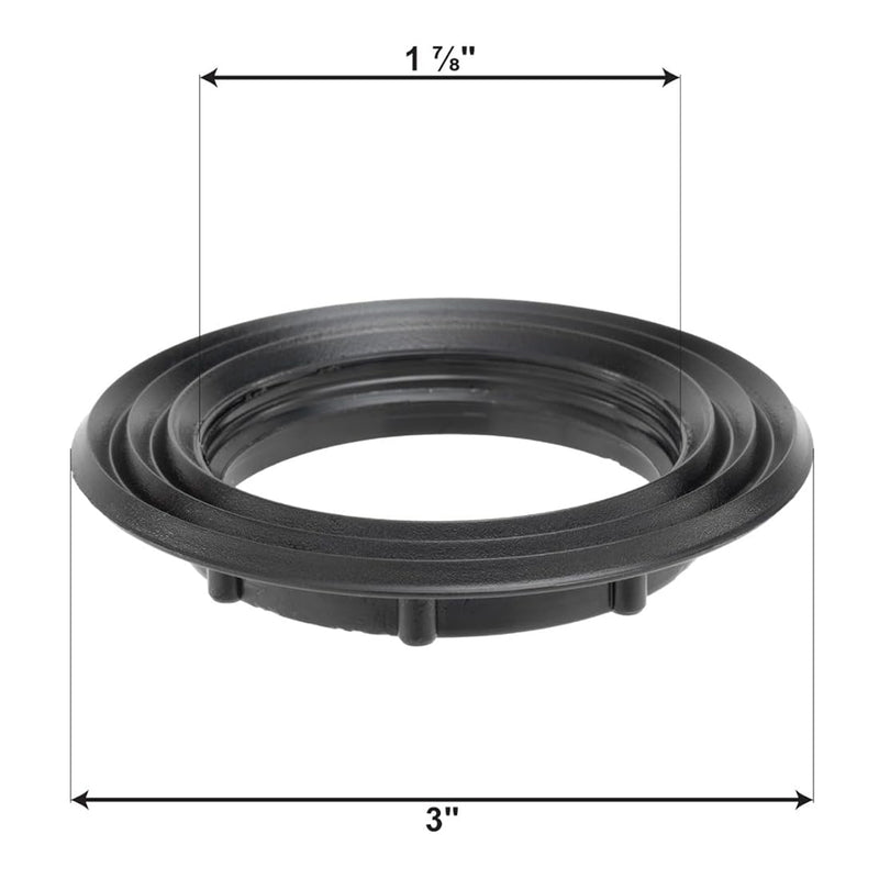 Black rubber gasket with dimensions labeled on a white background