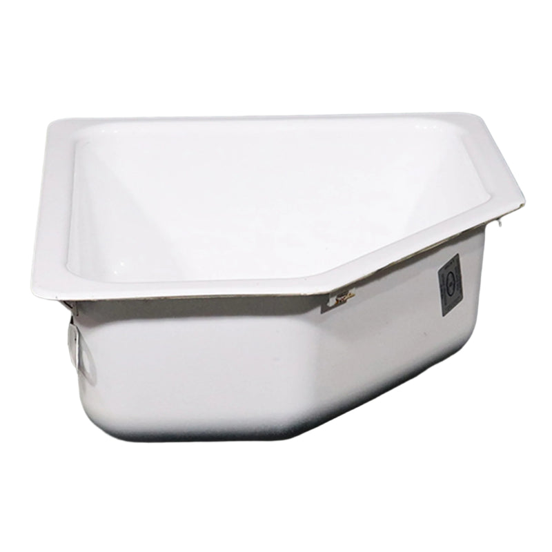 White porcelain galley sink with a visible drain, part of the Grand Tour series shown from the side