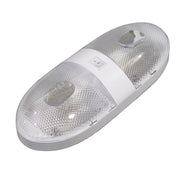 White oval light fixture on a gray background