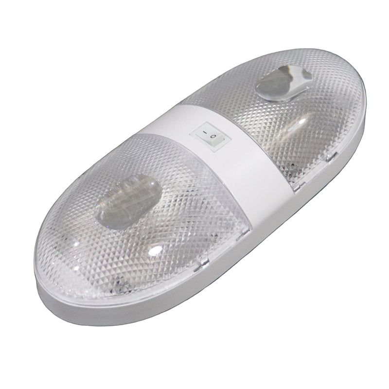 White oval light fixture on a gray background