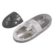 A double lamp ceiling light with a switch, popular model for replacement bulbs, measuring 10-1/4 inches in length by 4-1/8 inches wide.