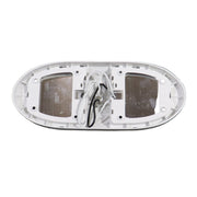 A double lamp ceiling light with a switch, shown from the back