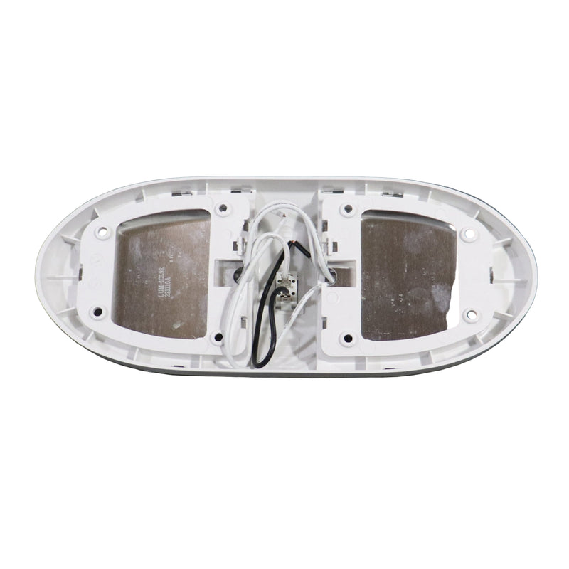 A double lamp ceiling light with a switch, shown from the back