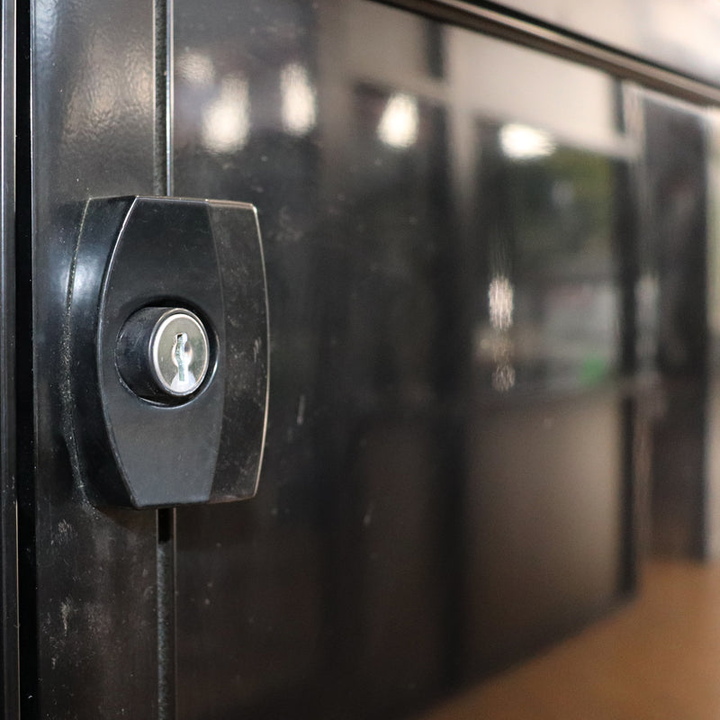 an installed black latch