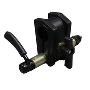 A black Yakima crossbar attachment with visible metallic parts, designed for roof mounted crossbar systems.
