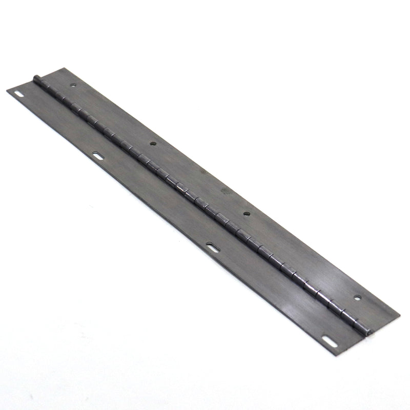A metal hinge designed for a storage box door, displayed on a white background.