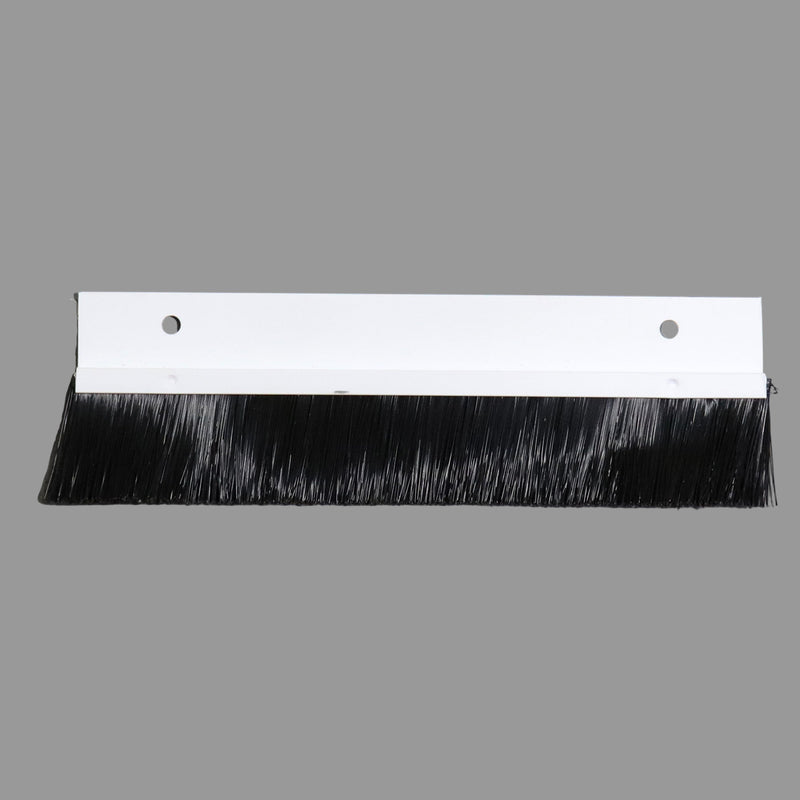 A black brush seal used for glide outs, with a metal backing plate and two mounting holes.