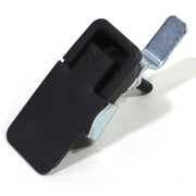 A black glide out latch with mounting hardware, designed for use with larger Coleman and Fleetwood pop-ups. The latch is displayed against a white background.