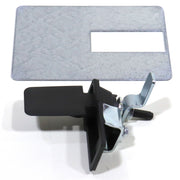 A black glide out latch with mounting hardware, designed for use with larger Coleman and Fleetwood pop-ups. The latch is displayed against a white background.