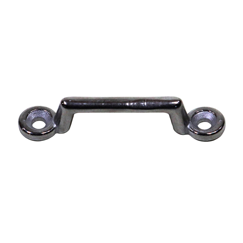A metal duck bill bracket with two holes for attachment.