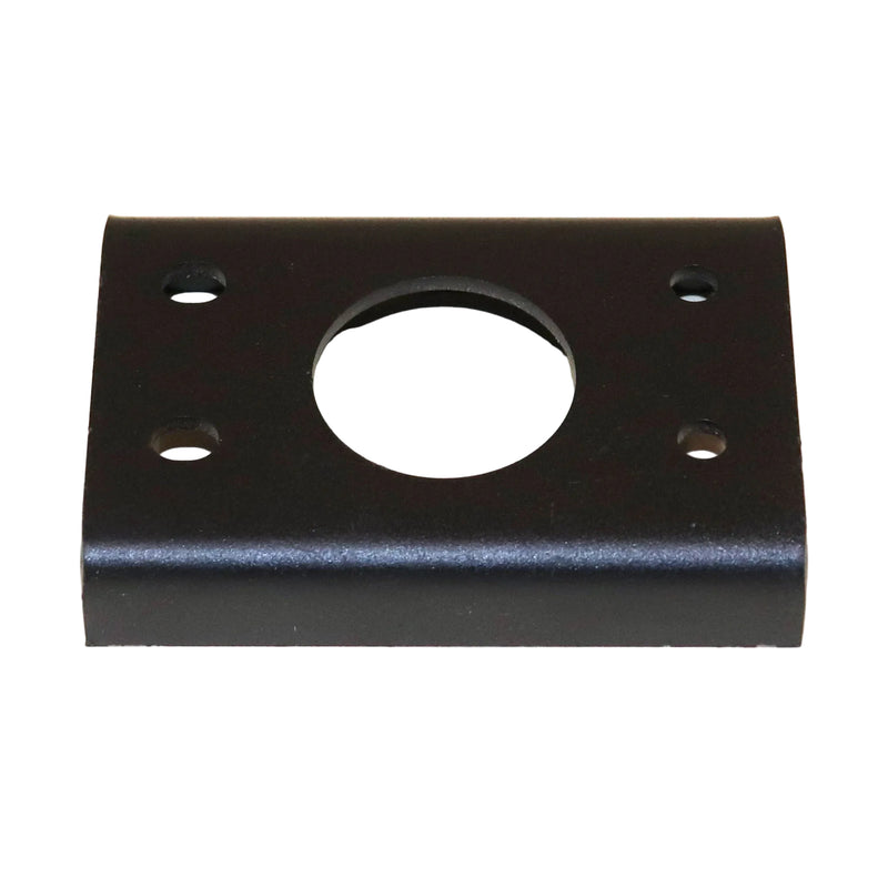 A black bearing plate with a central circular hole and multiple mounting holes, used for reinforcing or spacing thrust bearings.