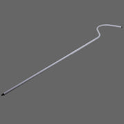 A white metal tent pole with a curved end, against a grey background.