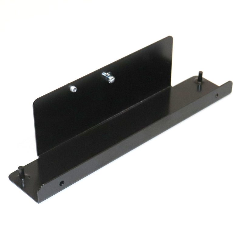 A black metal bracket designed for screen door storage.