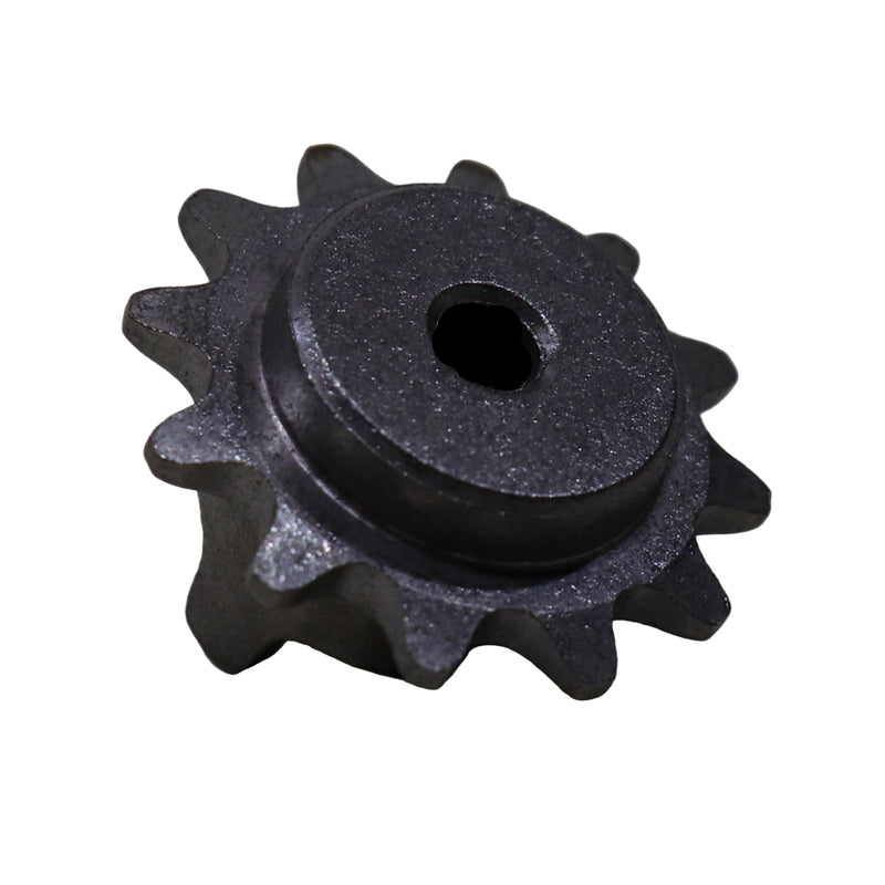 A black metal sprocket for a lift gear system, typically found in a galley sink lift assembly.