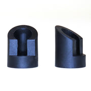 Two black plastic spacers designed for use in bed support pole brackets.