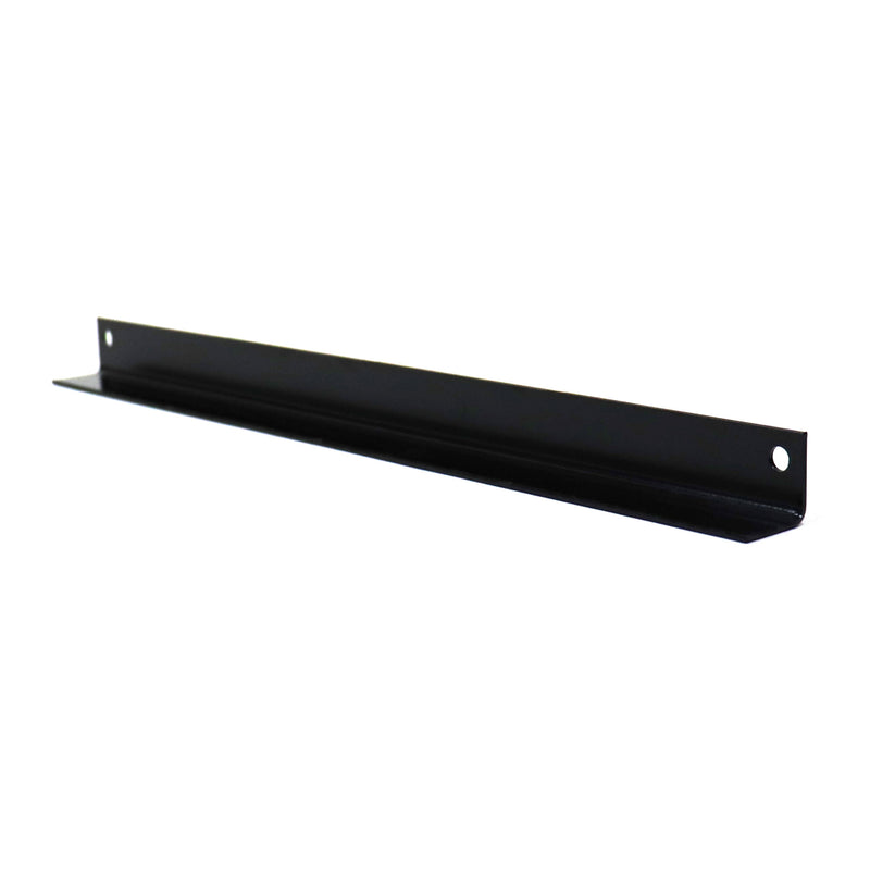 A black metal angle bracket designed for joining seat frame sections.