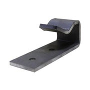 A black metal latch or catch part, likely made of steel, used for securing a glide out system in a pop-up camper.