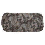 A multicolored cushion cover with a mix of solid colors and patterned sections, presumably designed for a seat or dinette area in a recreational vehicle.