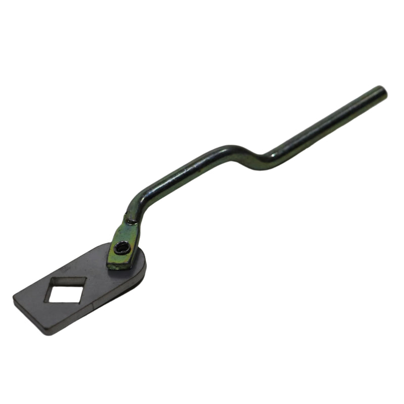 opposite view of the latch lever arm showing the angle of the lock rod