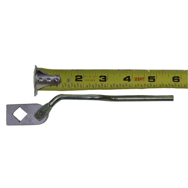 latch arm with a tape ruler displaying the length of the lock rod arm