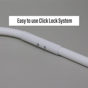 A white Click Lock bed bow, U-shaped pole used for bunk end canvas support, showing the click lock adapter