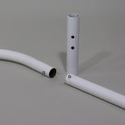 A white Click Lock bed bow, U-shaped pole used for bunk end canvas support, showing the click lock adapter apart from both poles