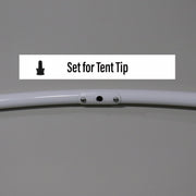 A white Click Lock bed bow, U-shaped pole used for bunk end canvas support, showing the support pole tip hole.