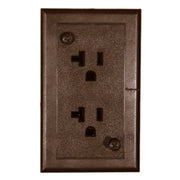 A dark brown electrical outlet receptacle designed for an air conditioner power cord with an offset plug spade.