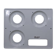 White stove top with three burner cutouts and a control panel, displayed against a plain background.