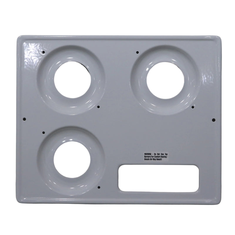White stove top with three burner cutouts and a control panel, displayed against a plain background.
