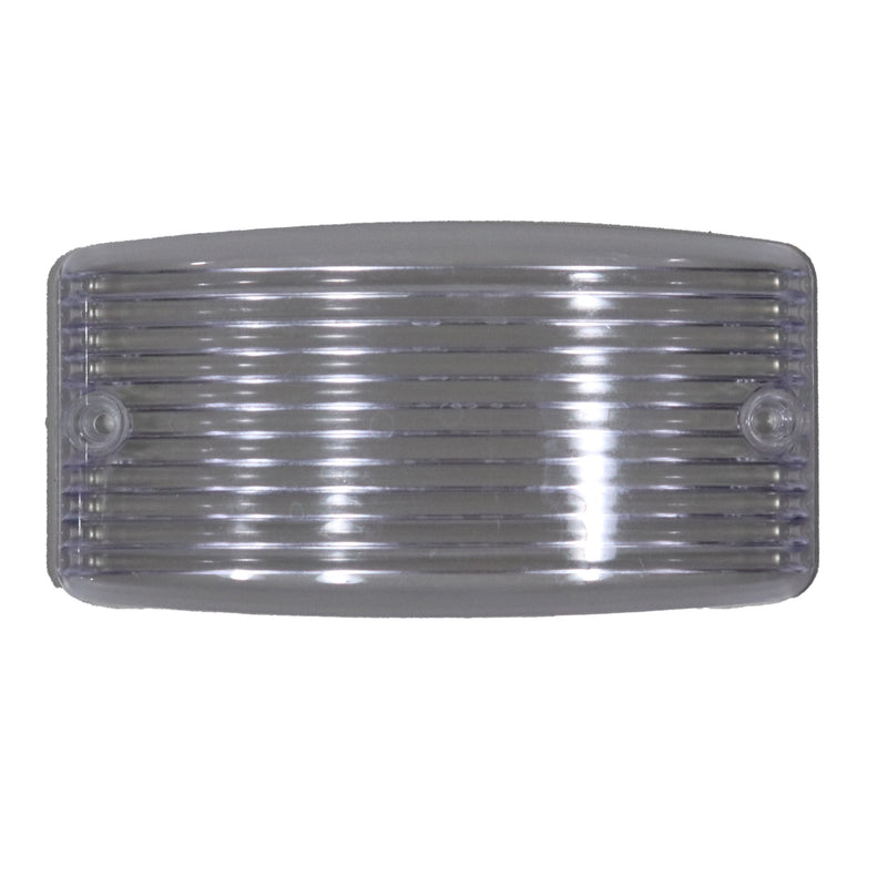 Replacement lens for a fan light combo, showing a clear lens with reflective stripes designed to mount with two screws.