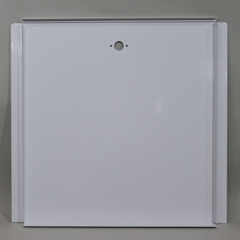A white metal stepper door skin panel shown from the back