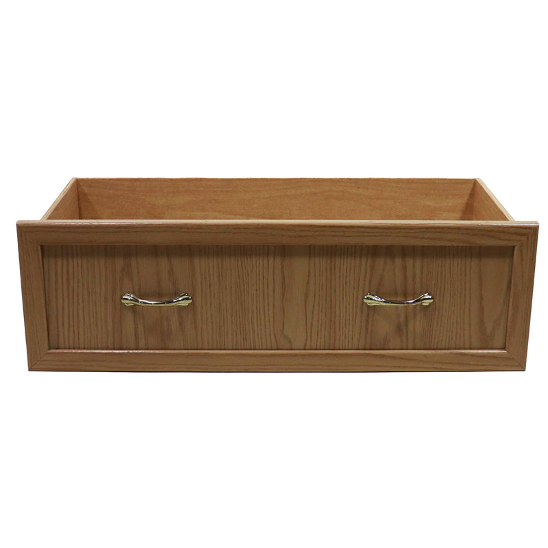 A beige wooden cabinet drawer with metal handles for pop up campers