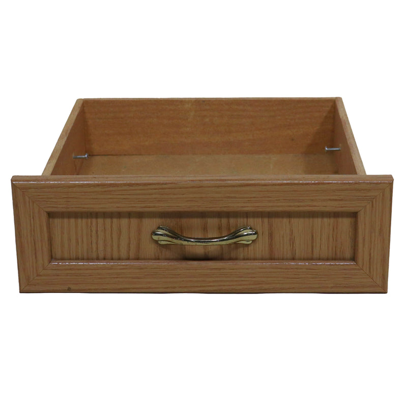 Beige wooden cabinet drawer with a metal handle  for pop up campers