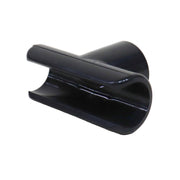 Black tent support clasp designed to attach shepherd hook tent support pole to the bed bow.