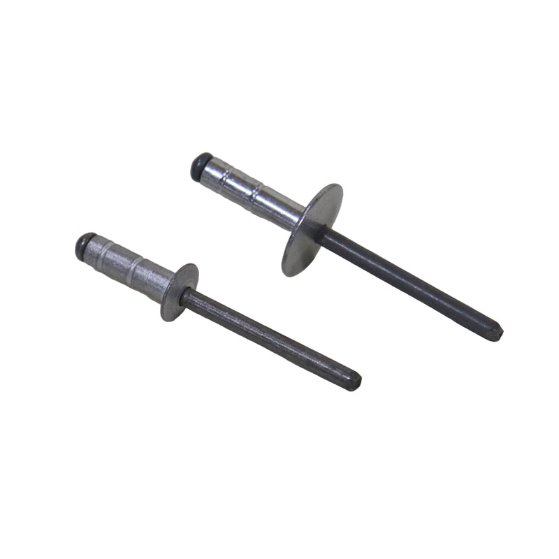 Two rivets for screen door spring installation, placed on a light surface.
