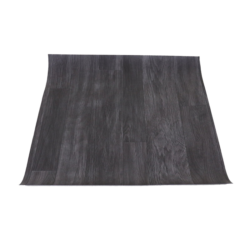 A piece of grey vinyl flooring with a wood grain pattern.