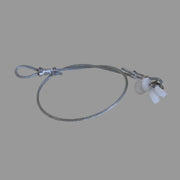 A set of white screen door track guides with a metal cable and silver-colored rollers.