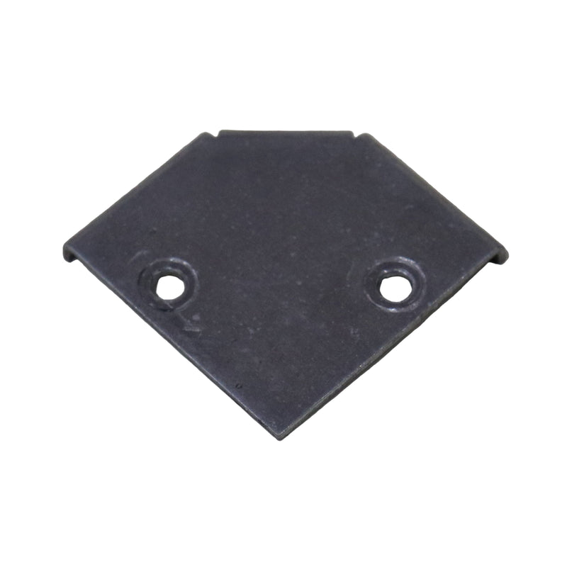 A silver metal corner bracket with two holes for mounting.