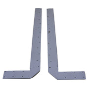Two white door bulkhead brackets with holes on a beige background
