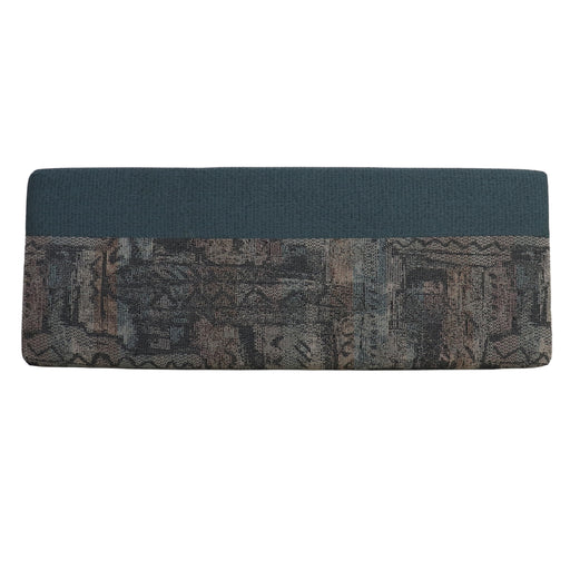 Rectangular sofa cushion with patterned border on a white background