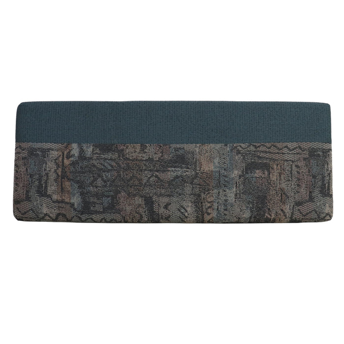 Rectangular sofa cushion with patterned border on a white background